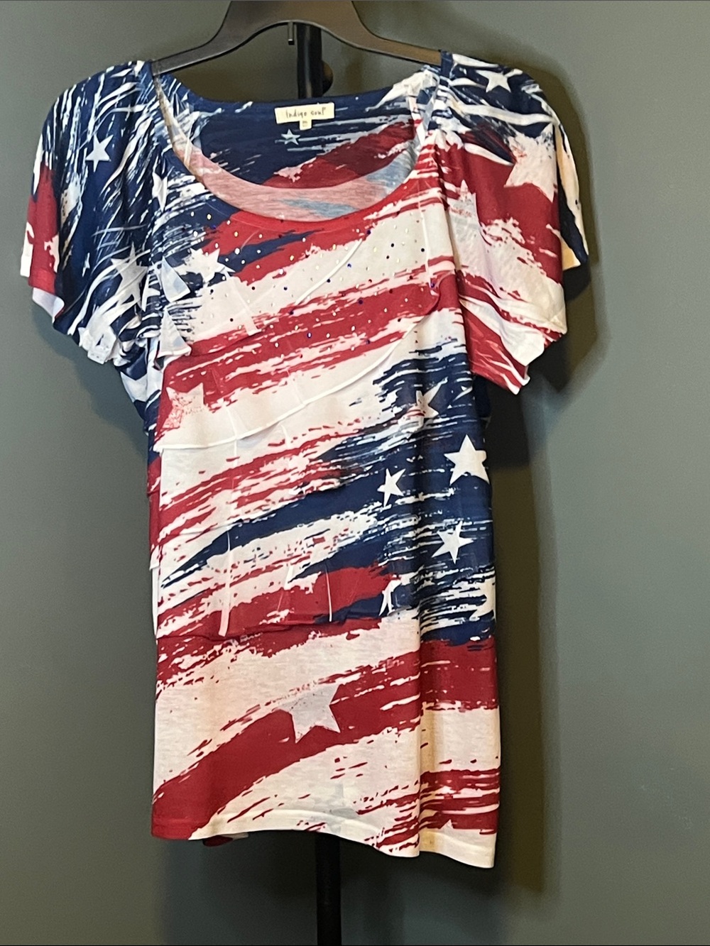 indigo soul Red White and Blue Stars & Stripes Short Sleeve Top